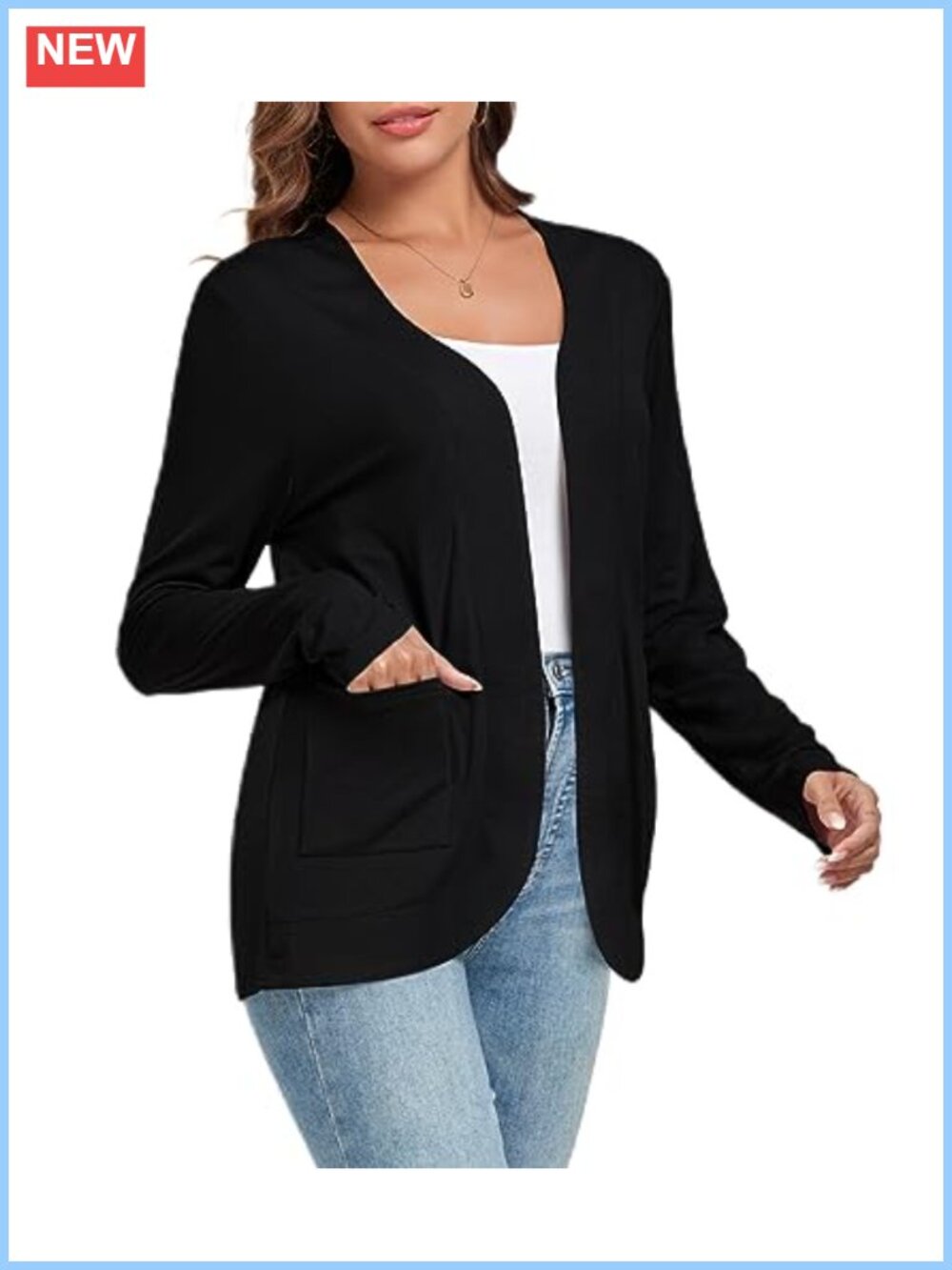 Women's Lightweight Open Front Cardigan with Pockets Long Sleeve